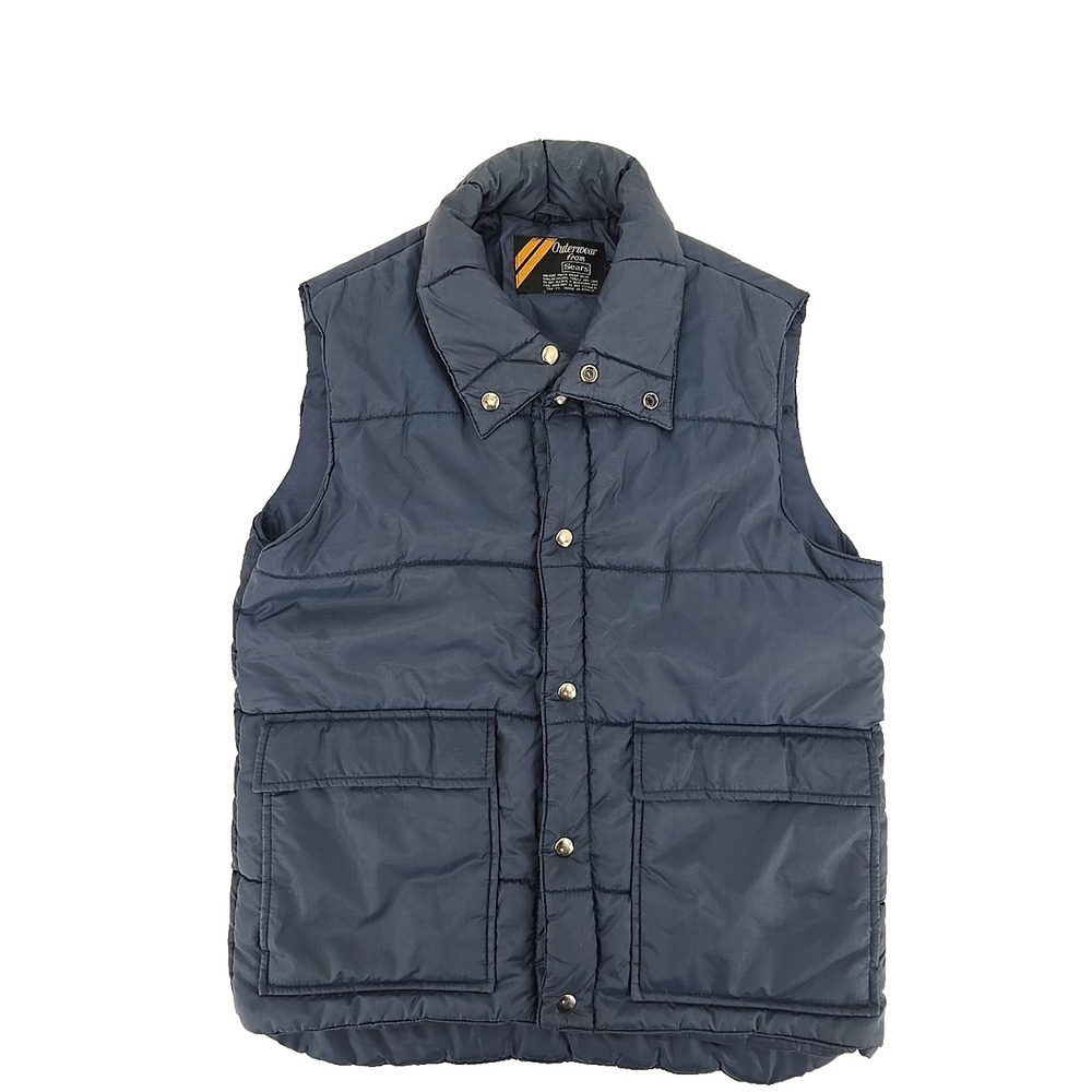 VTG 1970s Outerwear From Sears Men's Blue Nylon Quilted Puffy Vest Size M TALL